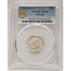 AUSTRALIA 1921 . SIXPENCE . PCGS AU55